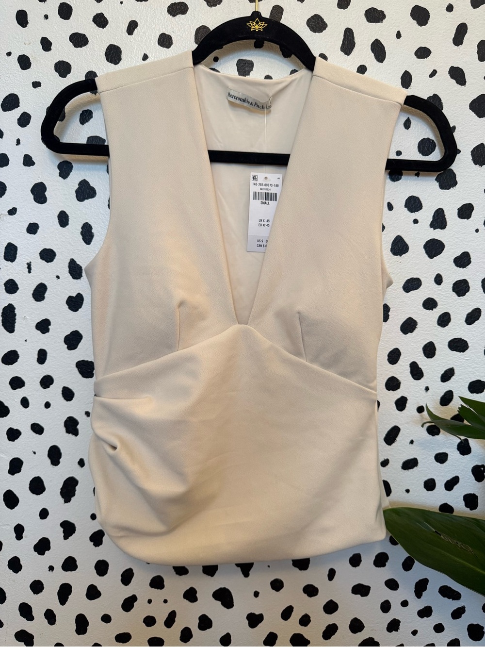 Abercrombie & Fitch Cream Bra Free Plunge Ruched Top - Picture 2 of 8